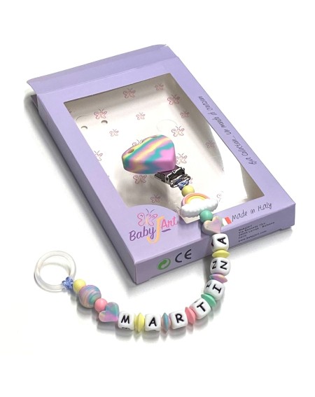 Babyjart Silikonschnullerkette mit Name, Haken / Adapter Schnuller MAM und CHICCO