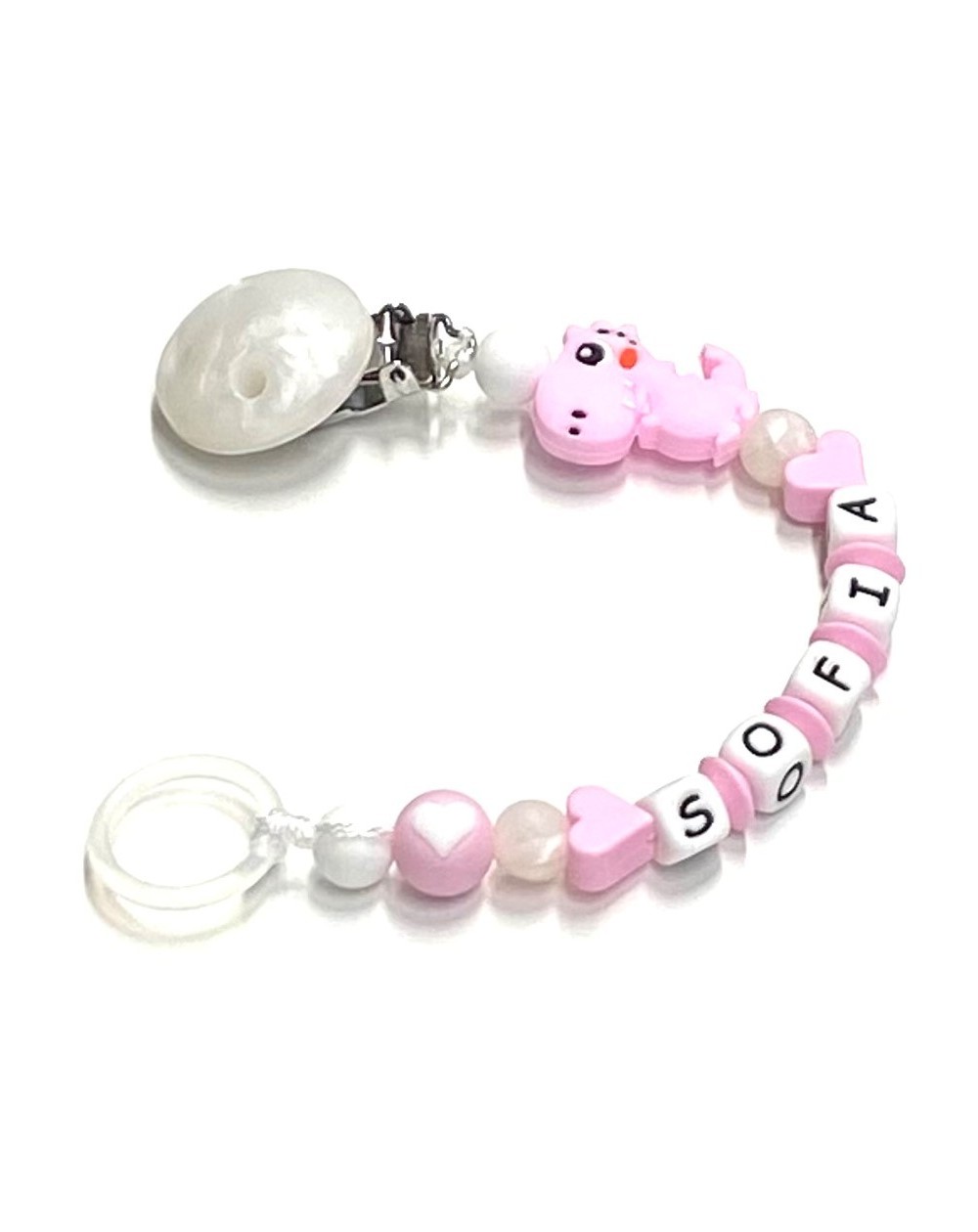 Babyjart Silikonschnullerkette mit Name, Haken / Adapter Schnuller MAM und CHICCO