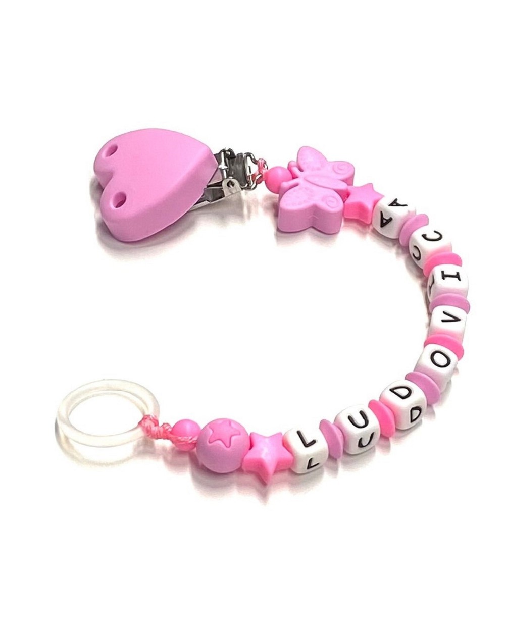 Babyjart Silikonschnullerkette mit Name, Haken / Adapter Schnuller MAM und CHICCO