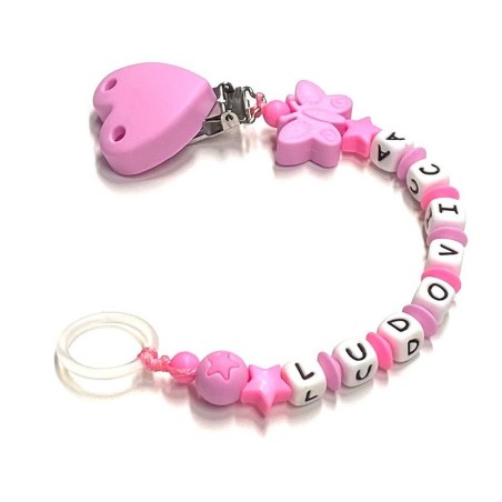 Babyjart Silikonschnullerkette mit Name, Haken / Adapter Schnuller MAM und CHICCO