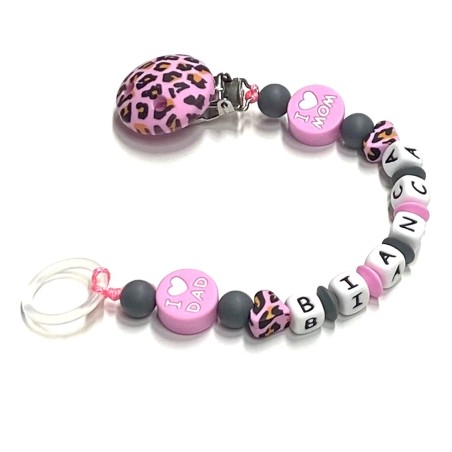 Babyjart Silikonschnullerkette mit Name, Haken / Adapter Schnuller MAM und CHICCO