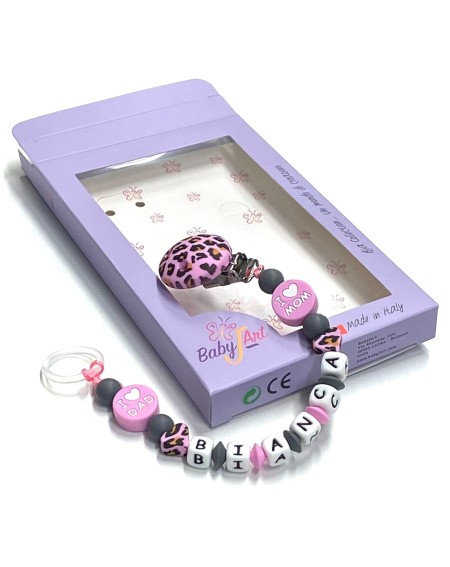 Babyjart silicone dummy chain with name, hook / adapter pacifier MAM and CHICCO
