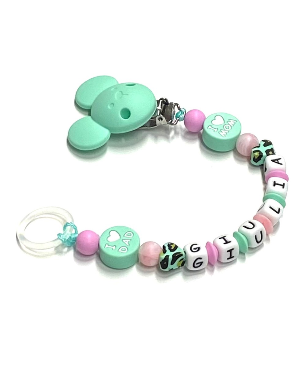 Babyjart Silikonschnullerkette mit Name, Haken / Adapter Schnuller MAM und CHICCO