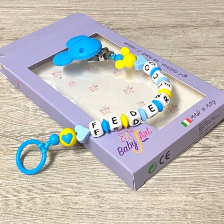 Babyjart Silikonschnullerkette mit Name, Haken / Adapter Schnuller MAM und CHICCO