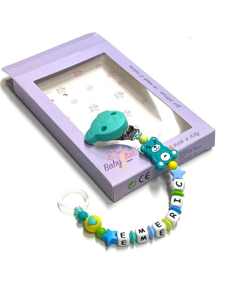 Babyjart silicone dummy chain with name, hook / adapter pacifier MAM and CHICCO