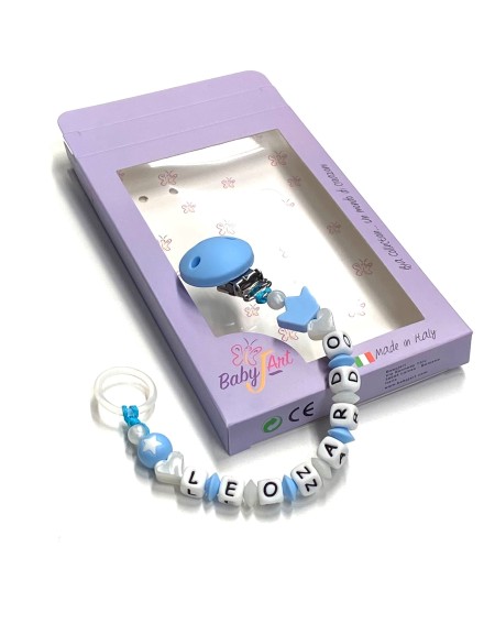 Babyjart Silikonschnullerkette mit Name, Haken / Adapter Schnuller MAM und CHICCO