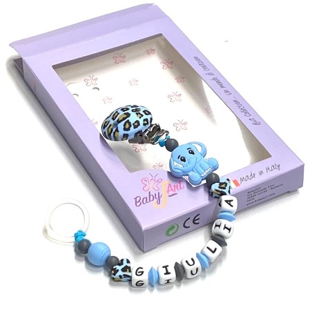 Babyjart Silikonschnullerkette mit Name, Haken / Adapter Schnuller MAM und CHICCO