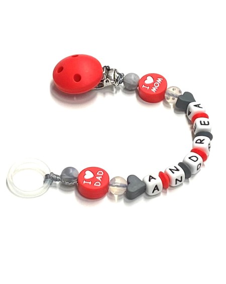 Babyjart Silikonschnullerkette mit Name, Haken / Adapter Schnuller MAM und CHICCO