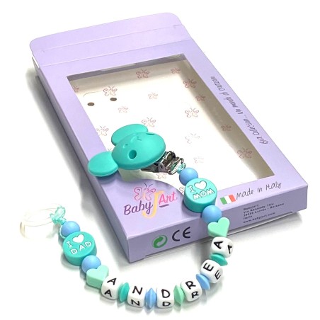 Babyjart silicone dummy chain with name, hook / adapter pacifier MAM and CHICCO
