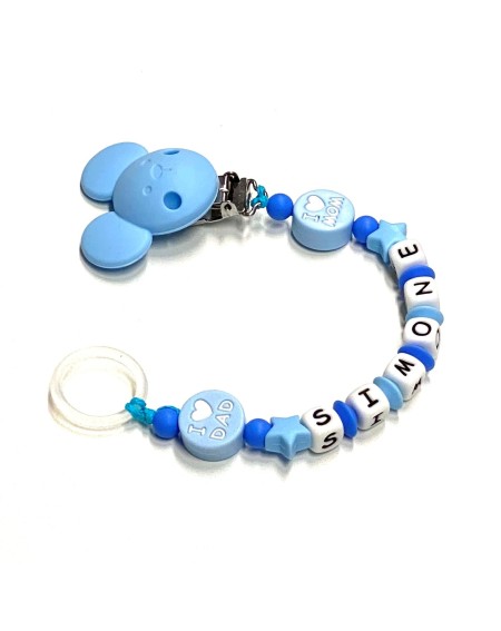 Babyjart silicone dummy chain with name, hook / adapter pacifier MAM and CHICCO