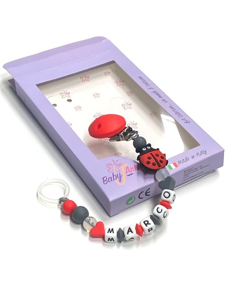Babyjart Silikonschnullerkette mit Name, Haken / Adapter Schnuller MAM und CHICCO