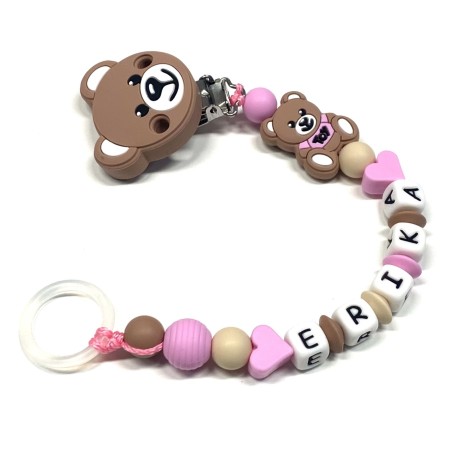 Babyjart Silikonschnullerkette PRESTIGE MOSCHINO mit Name, Haken / Adapter Schnuller MAM und CHICCO