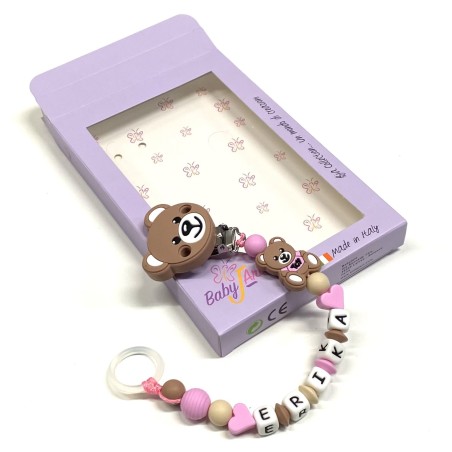 Babyjart silicone dummy chain PRESTIGE MOSCHINO with name, hook / adapter pacifier MAM and CHICCO