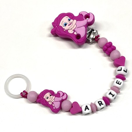 Babyjart Silikonschnullerkette PRESTIGE ARIEL DIE KLEINE MEERJUNGFRAU mit Name, Haken/Adapter Schnuller MAM und CHICCO