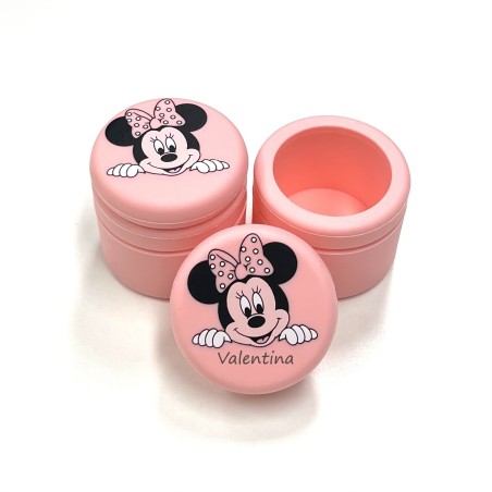 PERSONALIZZA Barattolo Denti da Latte SILICONE MINNIE ROSA PASTELLO