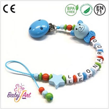 Babyjart wooden dummy chain with name, hook / adapter pacifier mam