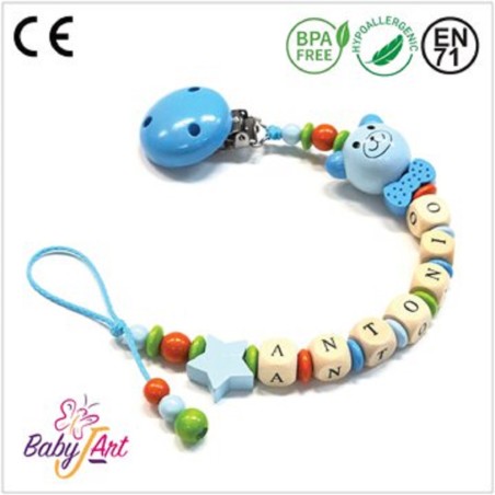 Babyjart wooden dummy chain with name, hook / adapter pacifier mam
