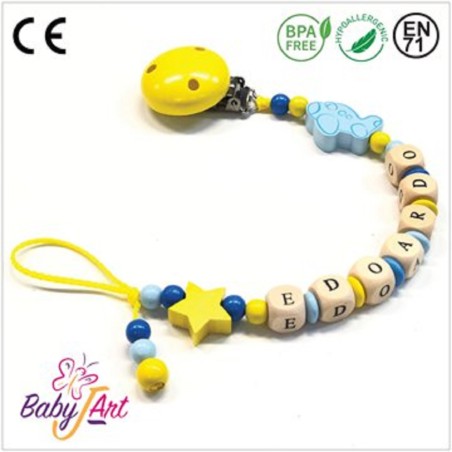 Babyjart wooden dummy chain with name, hook / adapter pacifier mam
